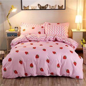 Bedding, Strawberry Comforter Cover Set, Girls Women Kids Kawaii Room Decor